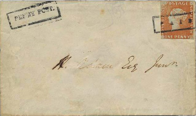 1847 Mauritius Ball Cover (1d orange + 2d blue)