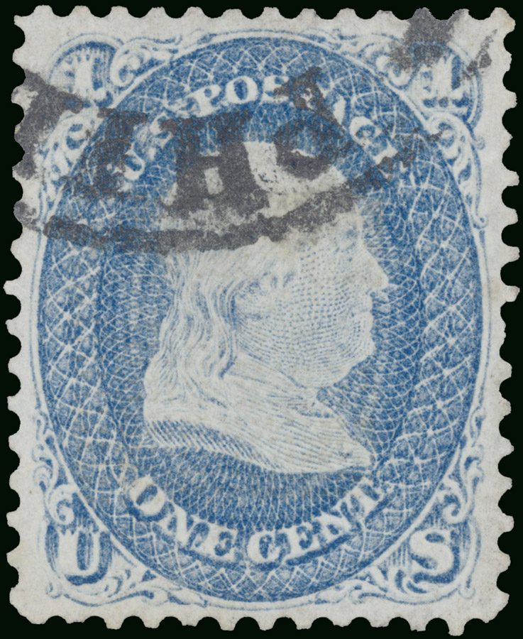 1868 US 1c Benjamin Franklin Z-Grill