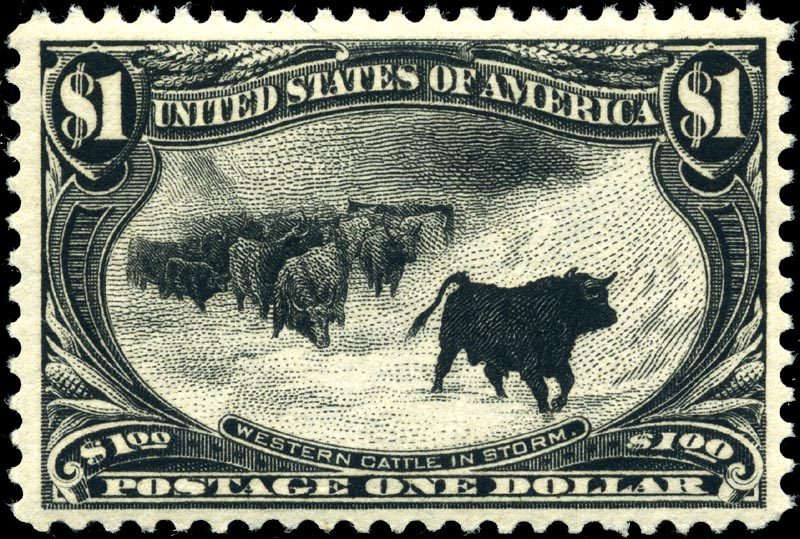 1898 US $1 Trans-Mississippi Cattle in Storm (Scott 292)